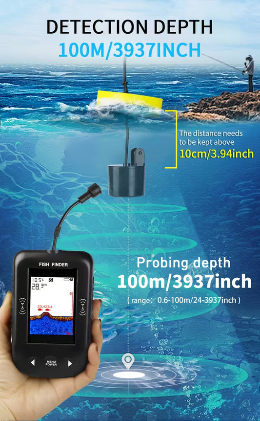 100m Portable Fish Finder with 45° Wide-Angle Sounder, IP68