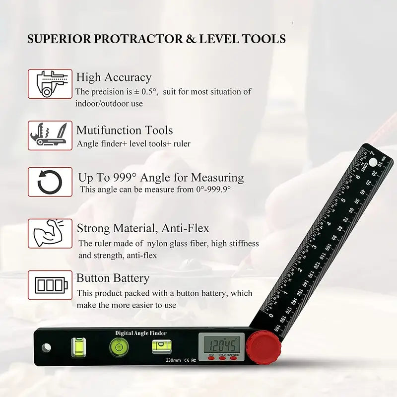 4-in-1 Digital Angle Finder Protractor & Level Ruler