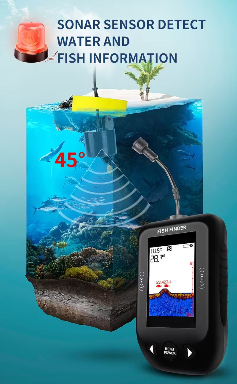 100m Portable Fish Finder with 45° Wide-Angle Sounder, IP68
