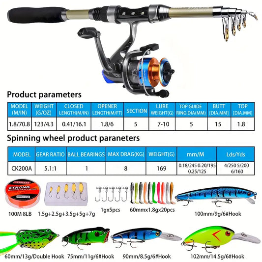 Carbon Fiber Fishing Rod And Reel Combo 1.8 meter