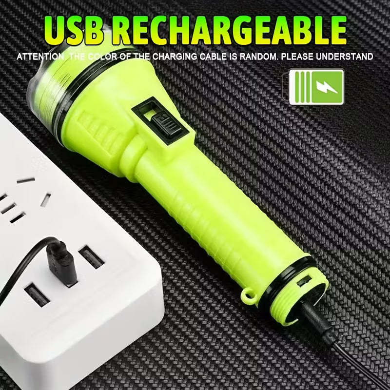 LED Diving Flashlight, Portable IPX8 Waterproof USB Rechargeable