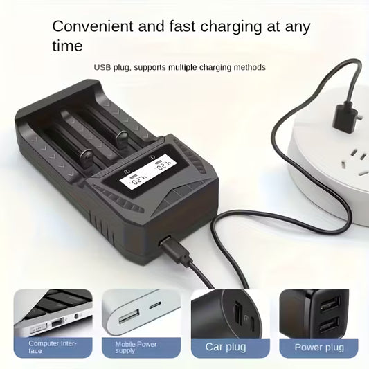 Lithium battery charger with LCD Screen Display Capacity, universal battery charger Dual Slots