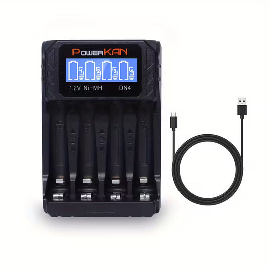 4-Slot Smart Lithium-Ion/Nickel-Metal Hydride/Nickel-Cadmium Battery Charger with LCD Display
