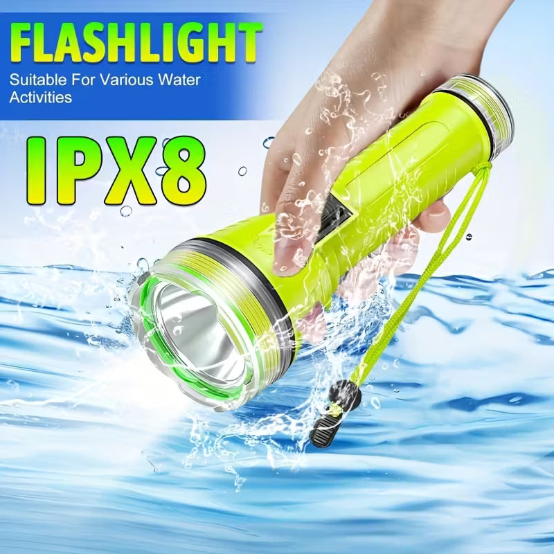 LED Diving Flashlight, Portable IPX8 Waterproof USB Rechargeable