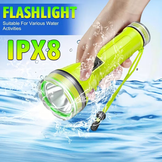 LED Diving Flashlight, Portable IPX8 Waterproof USB Rechargeable
