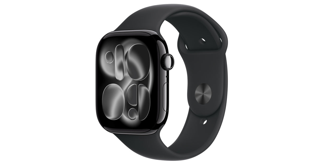 Apple Watch Series 11 [GPS 46mm] Smartwatch with Jet Black Aluminum Case with Black Sport Band - M/L