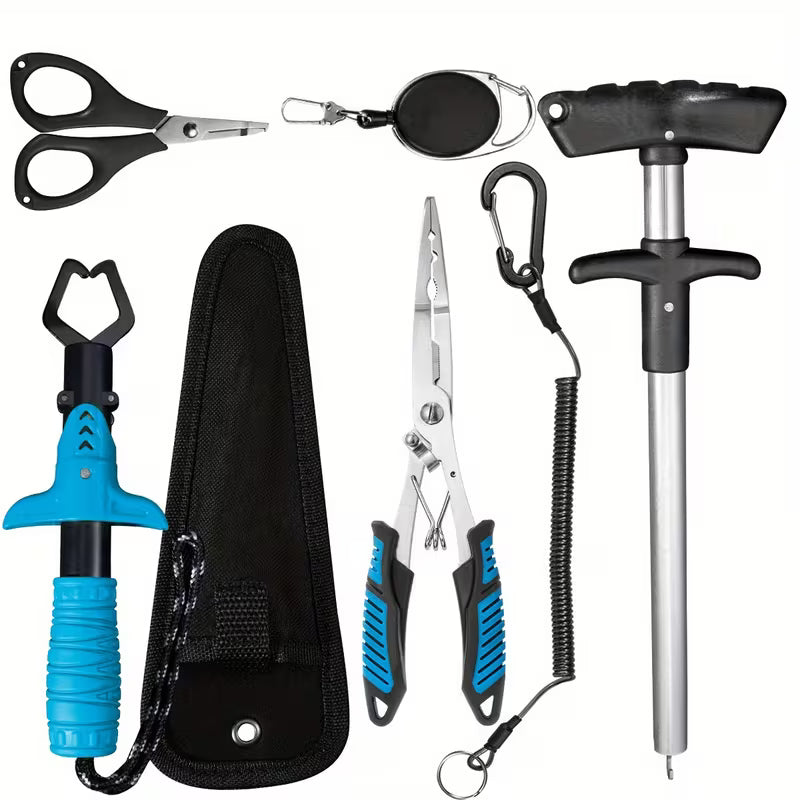7pcs Heavy-Duty Fishing Tool Kit with Fish Lip Gripper Stainless Steel